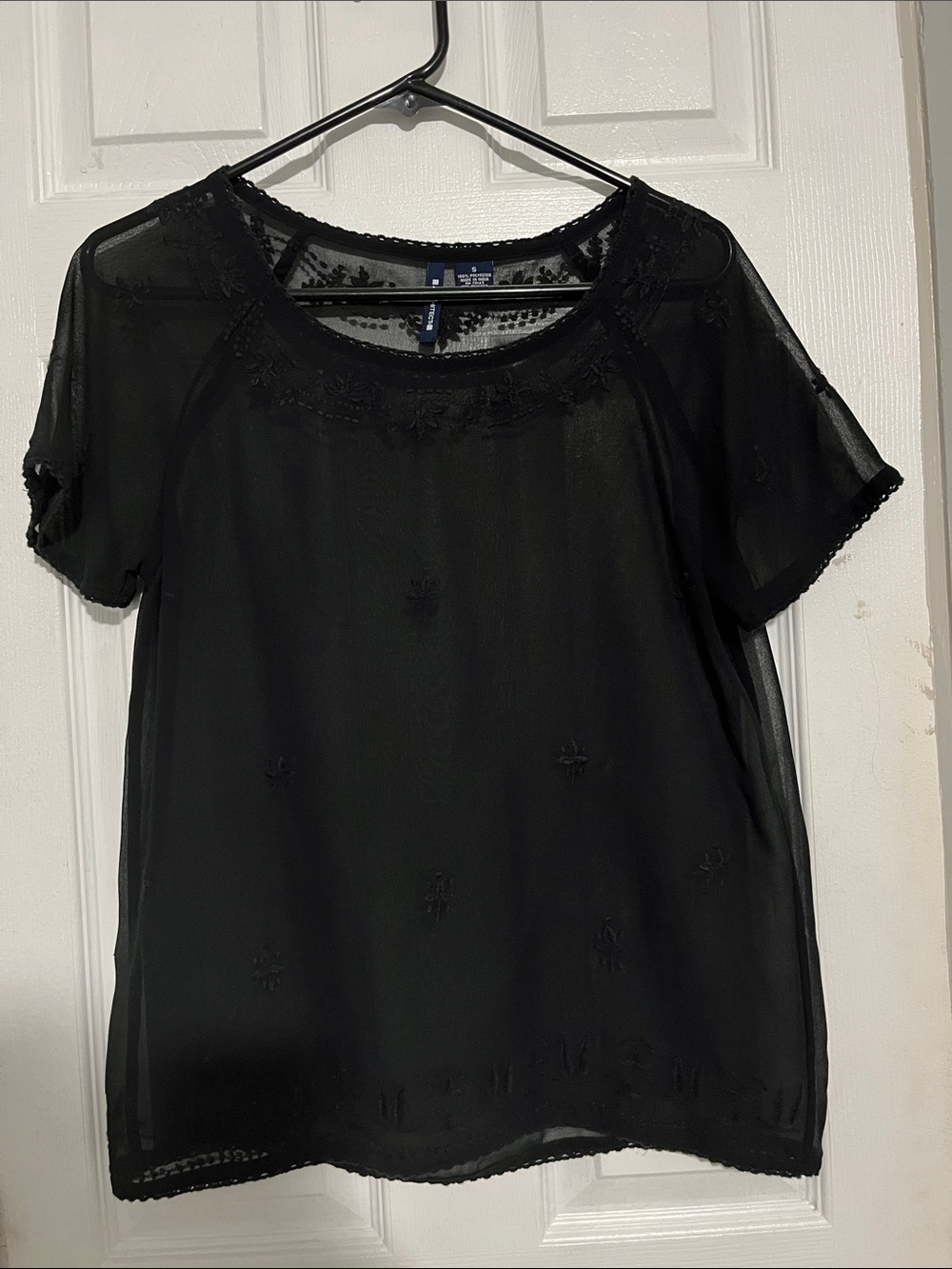 Architect Black Sheer Embroidered Short-Sleeve Blouse
